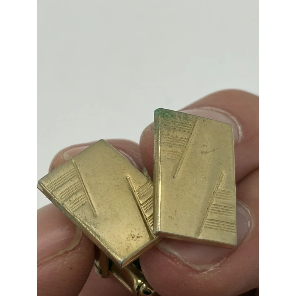 Vintage Gold Tone Cufflinks Engraved‎ Textured Rectangle